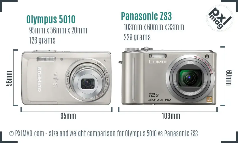 Olympus 5010 vs Panasonic ZS3 size comparison