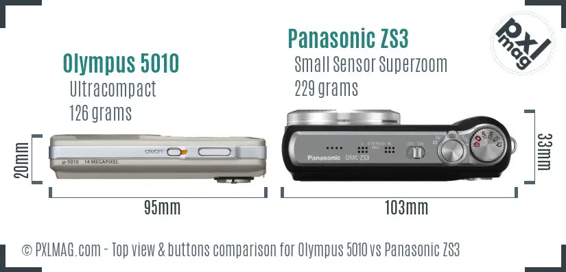 Olympus 5010 vs Panasonic ZS3 top view buttons comparison