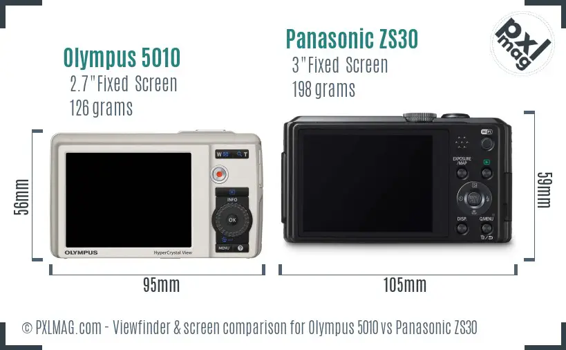 Olympus 5010 vs Panasonic ZS30 Screen and Viewfinder comparison