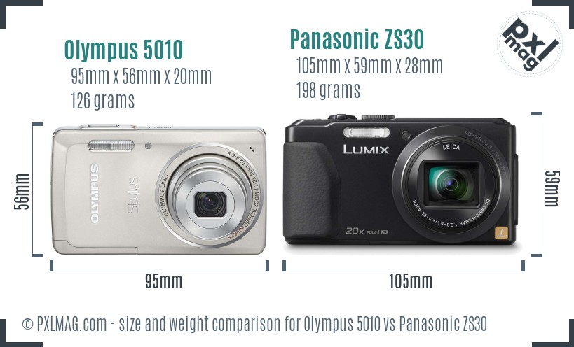 Olympus 5010 vs Panasonic ZS30 size comparison