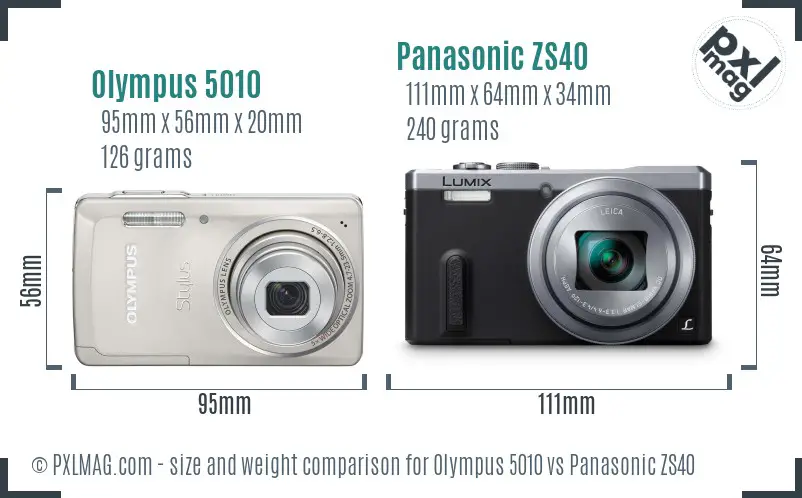 Olympus 5010 vs Panasonic ZS40 size comparison