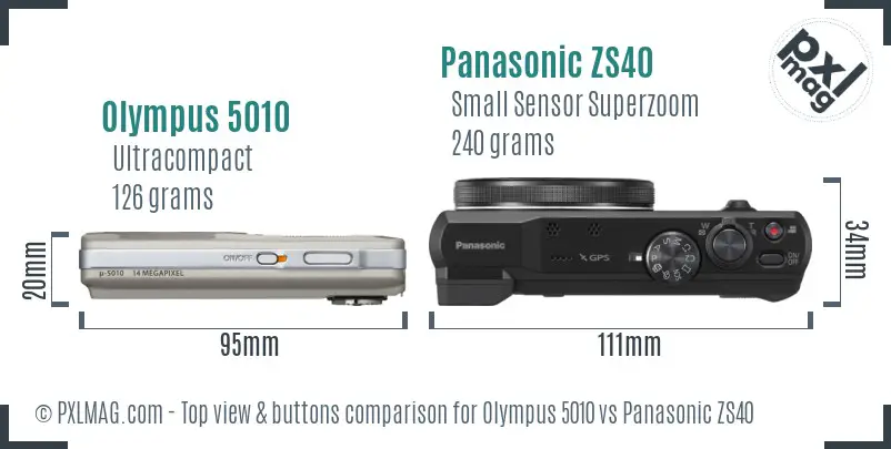 Olympus 5010 vs Panasonic ZS40 top view buttons comparison