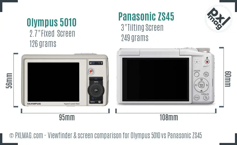 Olympus 5010 vs Panasonic ZS45 Screen and Viewfinder comparison