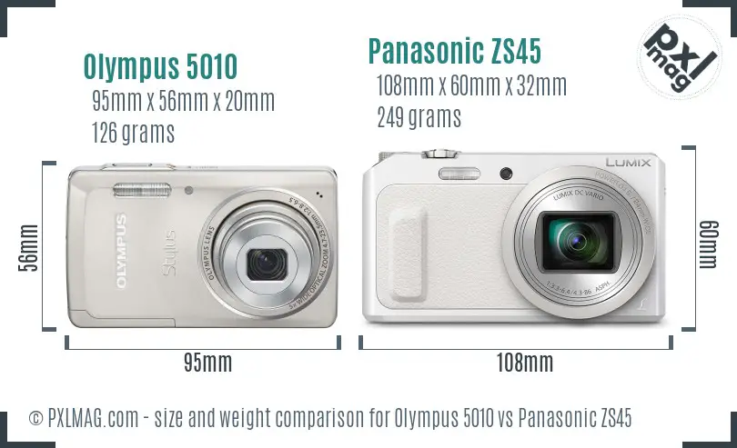Olympus 5010 vs Panasonic ZS45 size comparison