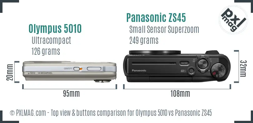Olympus 5010 vs Panasonic ZS45 top view buttons comparison