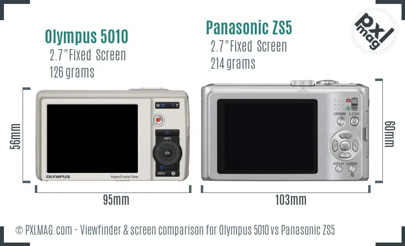 Olympus 5010 vs Panasonic ZS5 Screen and Viewfinder comparison