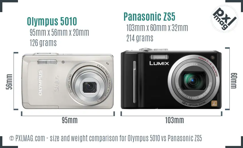 Olympus 5010 vs Panasonic ZS5 size comparison