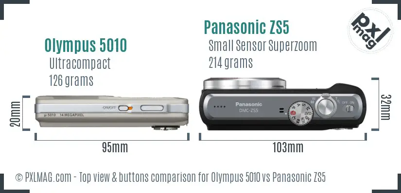 Olympus 5010 vs Panasonic ZS5 top view buttons comparison