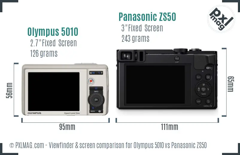Olympus 5010 vs Panasonic ZS50 Screen and Viewfinder comparison