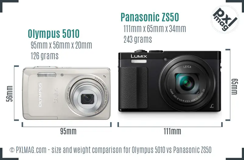 Olympus 5010 vs Panasonic ZS50 size comparison