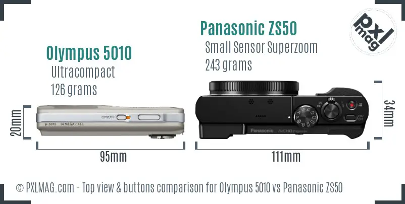 Olympus 5010 vs Panasonic ZS50 top view buttons comparison