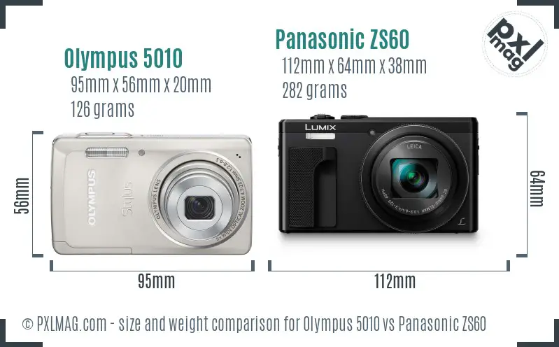 Olympus 5010 vs Panasonic ZS60 size comparison
