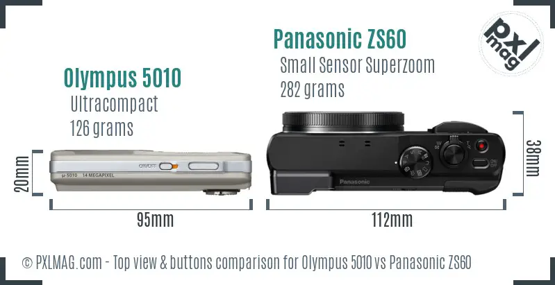 Olympus 5010 vs Panasonic ZS60 top view buttons comparison