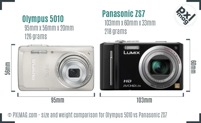 Olympus 5010 vs Panasonic ZS7 size comparison
