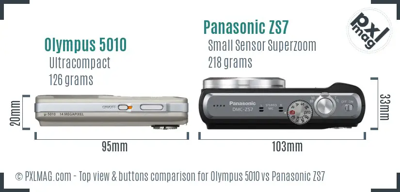 Olympus 5010 vs Panasonic ZS7 top view buttons comparison