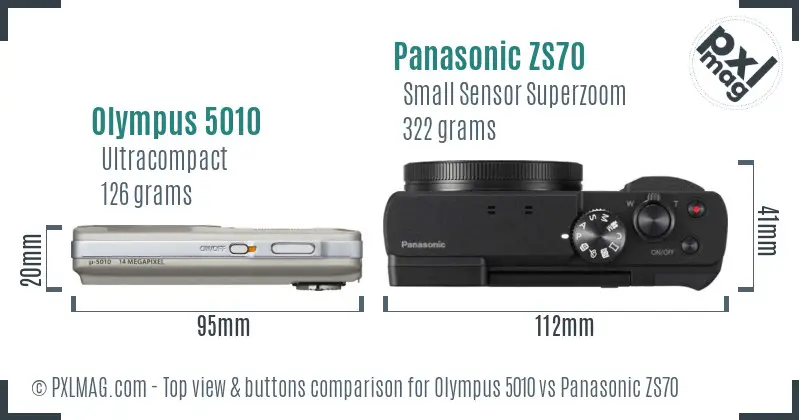 Olympus 5010 vs Panasonic ZS70 top view buttons comparison