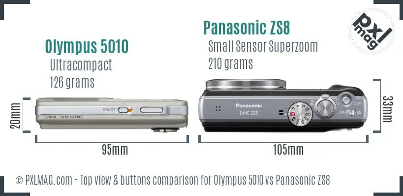 Olympus 5010 vs Panasonic ZS8 top view buttons comparison