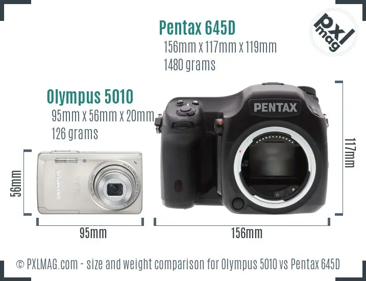 Olympus 5010 vs Pentax 645D size comparison