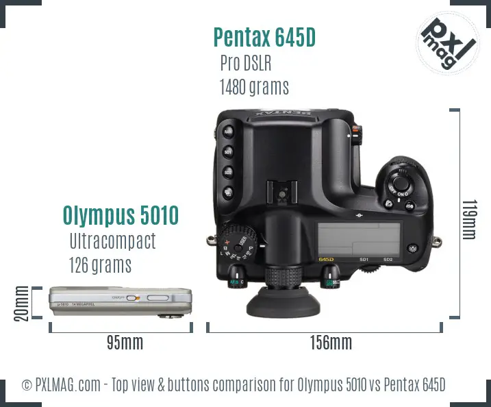 Olympus 5010 vs Pentax 645D top view buttons comparison