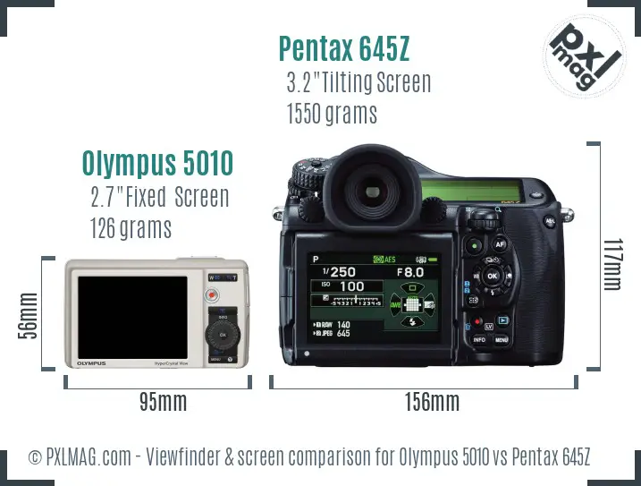 Olympus 5010 vs Pentax 645Z Screen and Viewfinder comparison