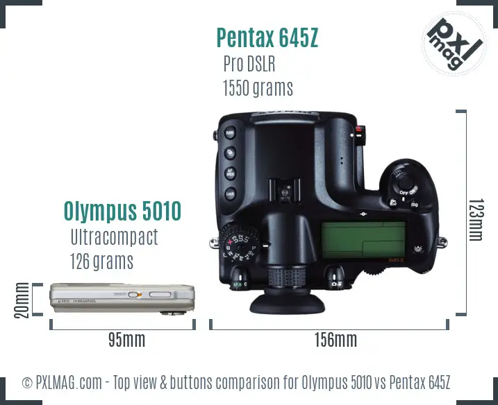 Olympus 5010 vs Pentax 645Z top view buttons comparison