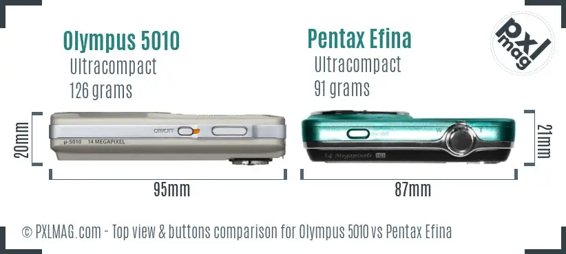 Olympus 5010 vs Pentax Efina top view buttons comparison