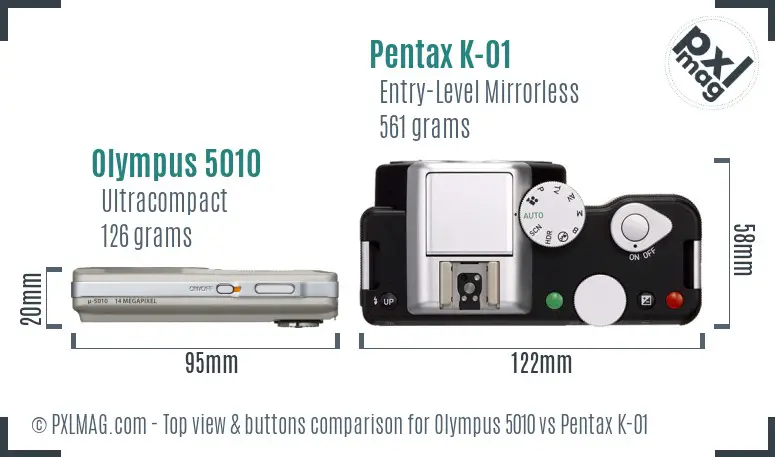 Olympus 5010 vs Pentax K-01 top view buttons comparison