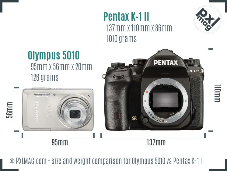 Olympus 5010 vs Pentax K-1 II size comparison