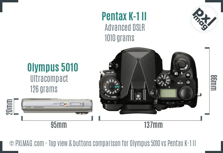 Olympus 5010 vs Pentax K-1 II top view buttons comparison