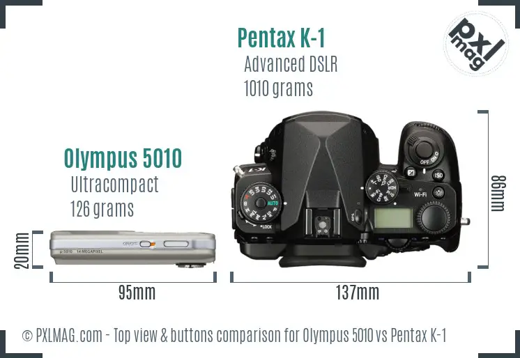 Olympus 5010 vs Pentax K-1 top view buttons comparison