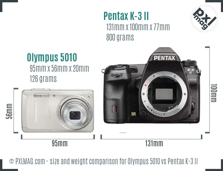 Olympus 5010 vs Pentax K-3 II size comparison