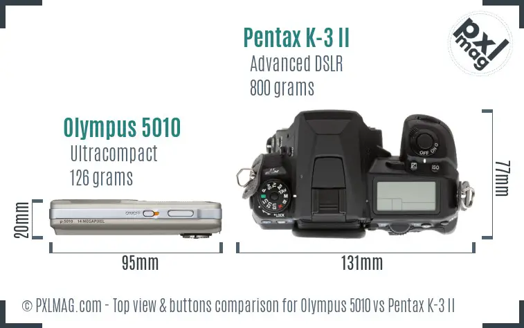 Olympus 5010 vs Pentax K-3 II top view buttons comparison