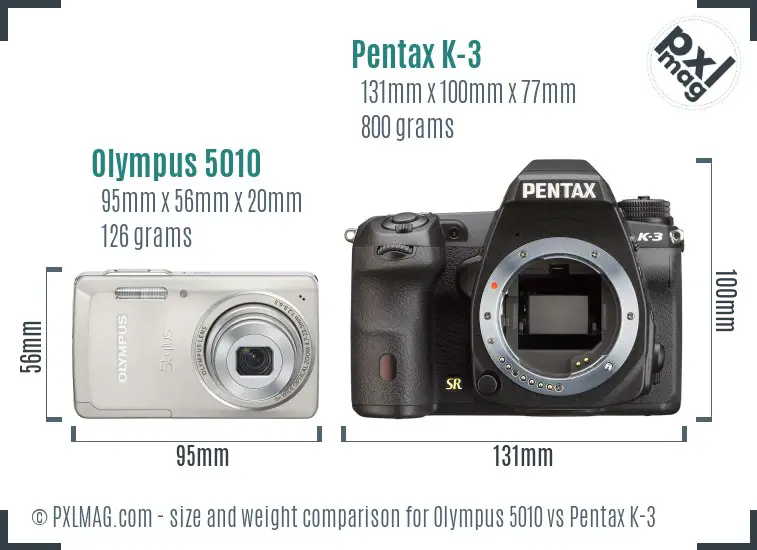 Olympus 5010 vs Pentax K-3 size comparison