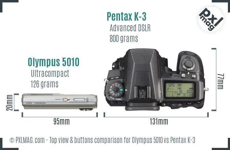 Olympus 5010 vs Pentax K-3 top view buttons comparison