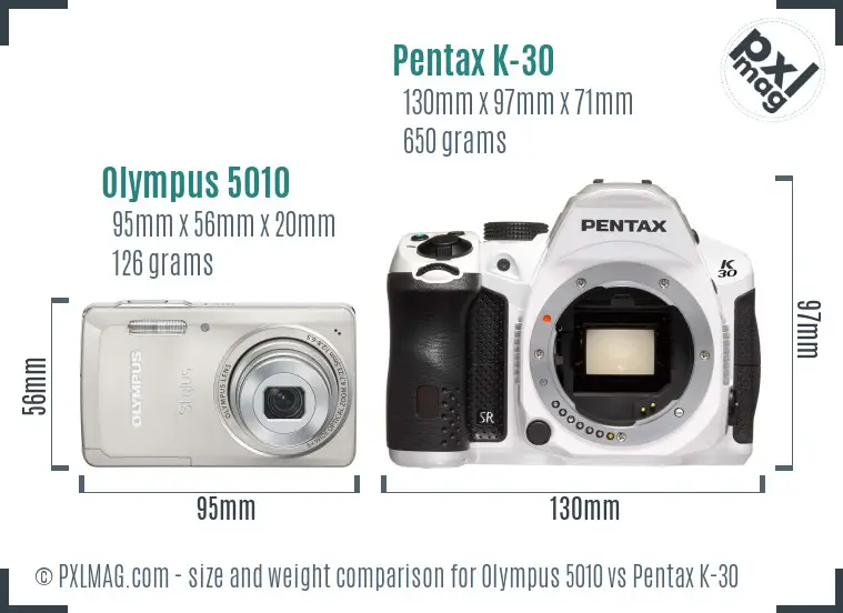 Olympus 5010 vs Pentax K-30 size comparison