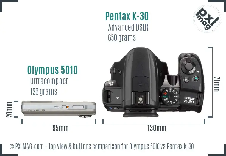 Olympus 5010 vs Pentax K-30 top view buttons comparison