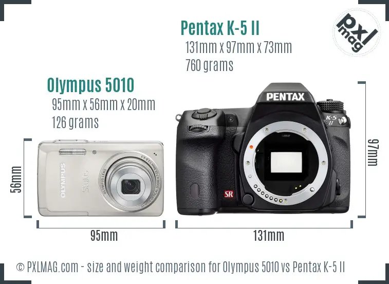 Olympus 5010 vs Pentax K-5 II size comparison