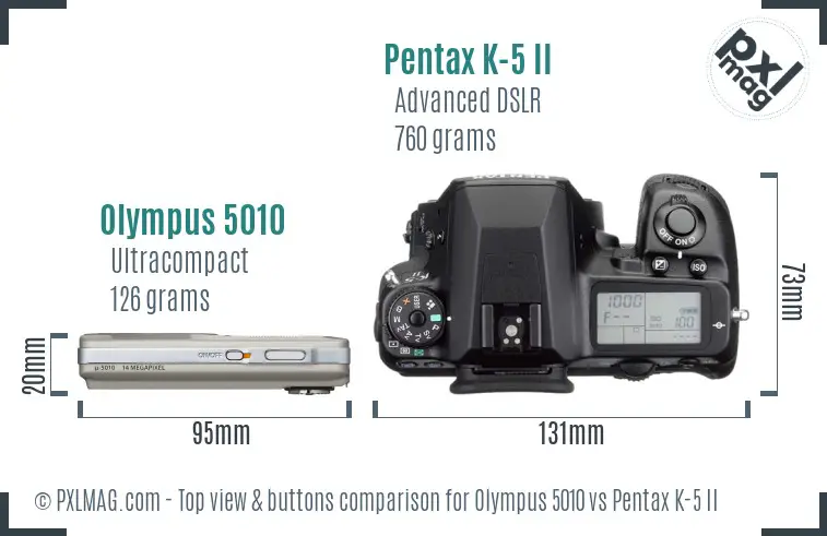 Olympus 5010 vs Pentax K-5 II top view buttons comparison