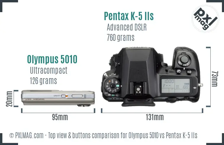Olympus 5010 vs Pentax K-5 IIs top view buttons comparison