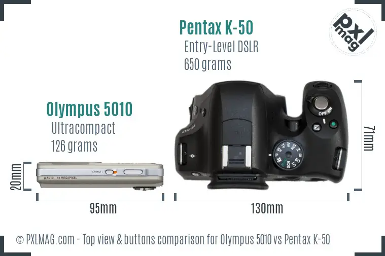 Olympus 5010 vs Pentax K-50 top view buttons comparison