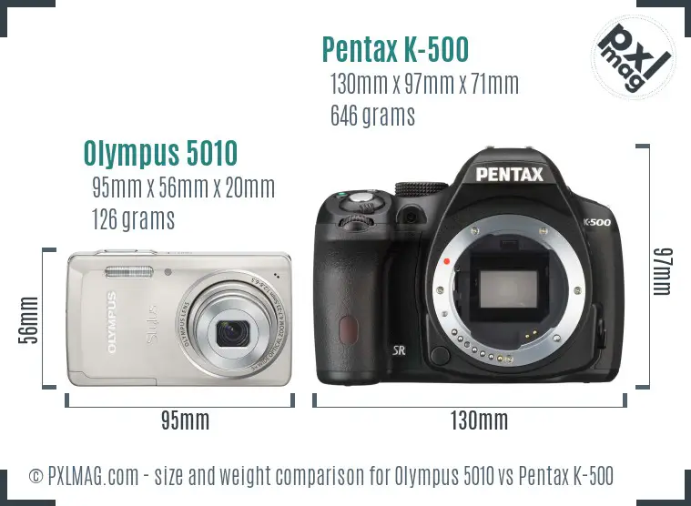 Olympus 5010 vs Pentax K-500 size comparison