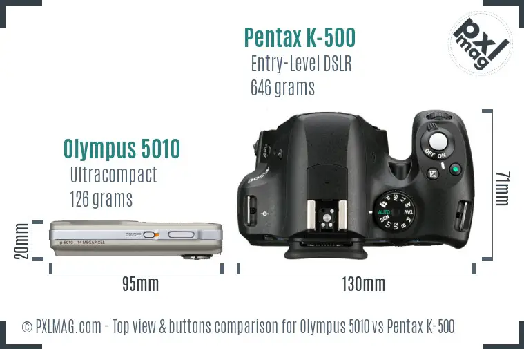 Olympus 5010 vs Pentax K-500 top view buttons comparison