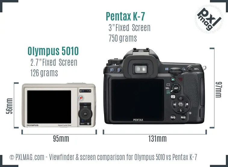 Olympus 5010 vs Pentax K-7 Screen and Viewfinder comparison