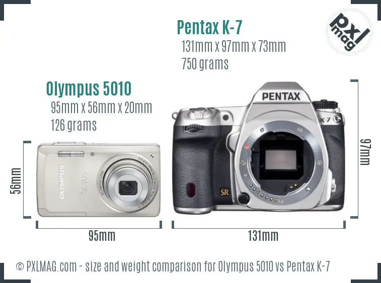 Olympus 5010 vs Pentax K-7 size comparison