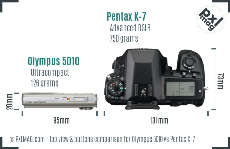 Olympus 5010 vs Pentax K-7 top view buttons comparison
