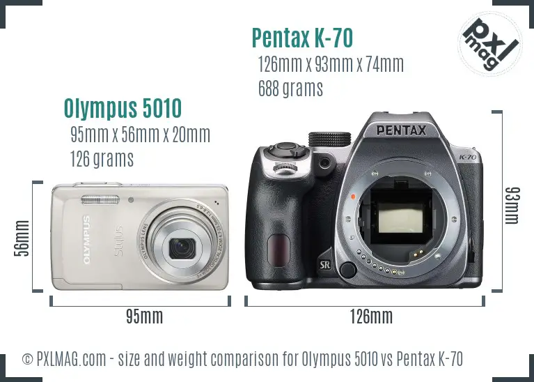 Olympus 5010 vs Pentax K-70 size comparison