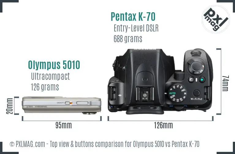 Olympus 5010 vs Pentax K-70 top view buttons comparison