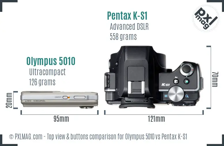 Olympus 5010 vs Pentax K-S1 top view buttons comparison