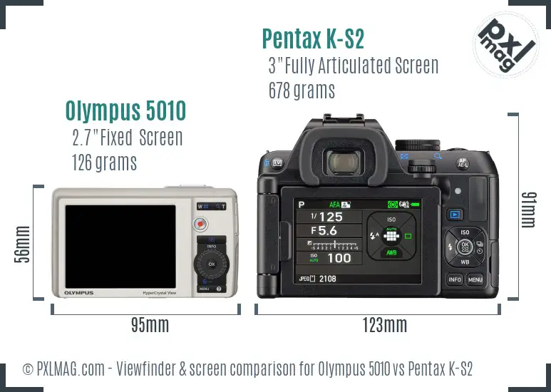 Olympus 5010 vs Pentax K-S2 Screen and Viewfinder comparison