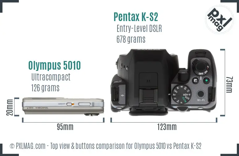 Olympus 5010 vs Pentax K-S2 top view buttons comparison